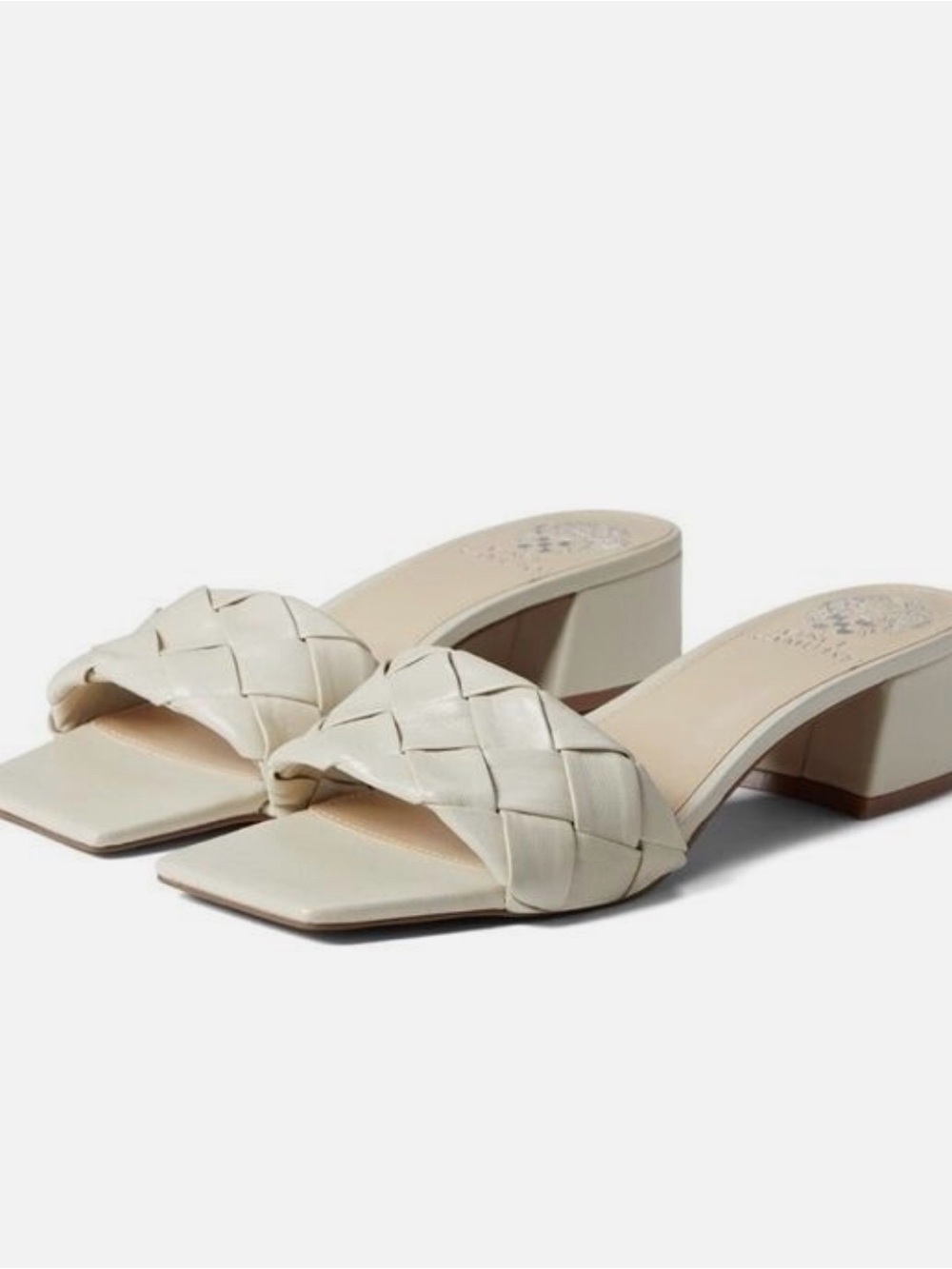 Vince Camuto Ivory Woven Square Toe Block Heel Sandals Size 10